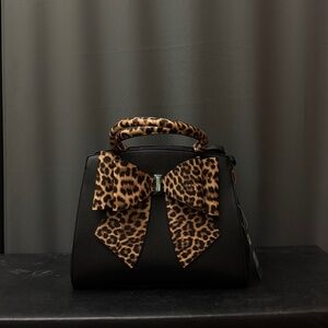Grossi Black/Leopard Bow Print Satchel Crossbody